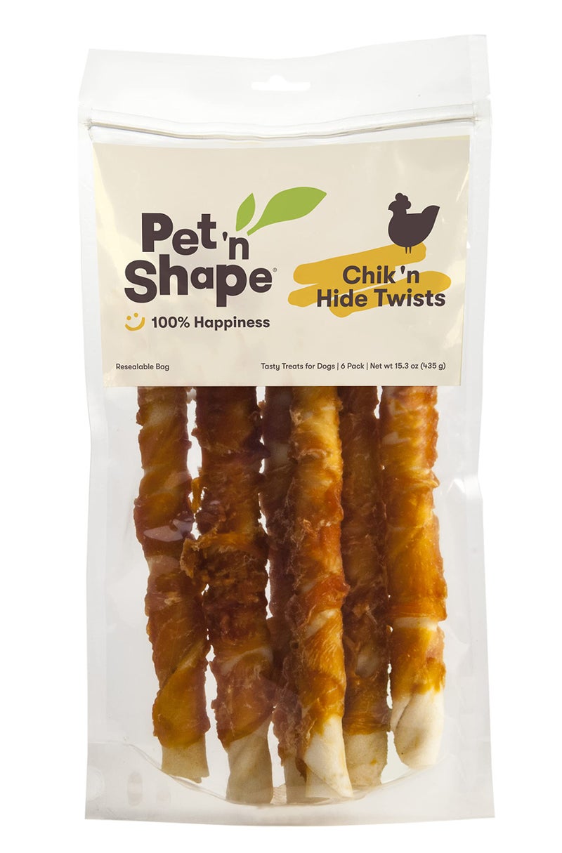 Pet 'n Shape Chik 'n Hide Twist - Chicken Wrapped Rawhide Natural Dog Treats, Large, 6 Count - Image 1